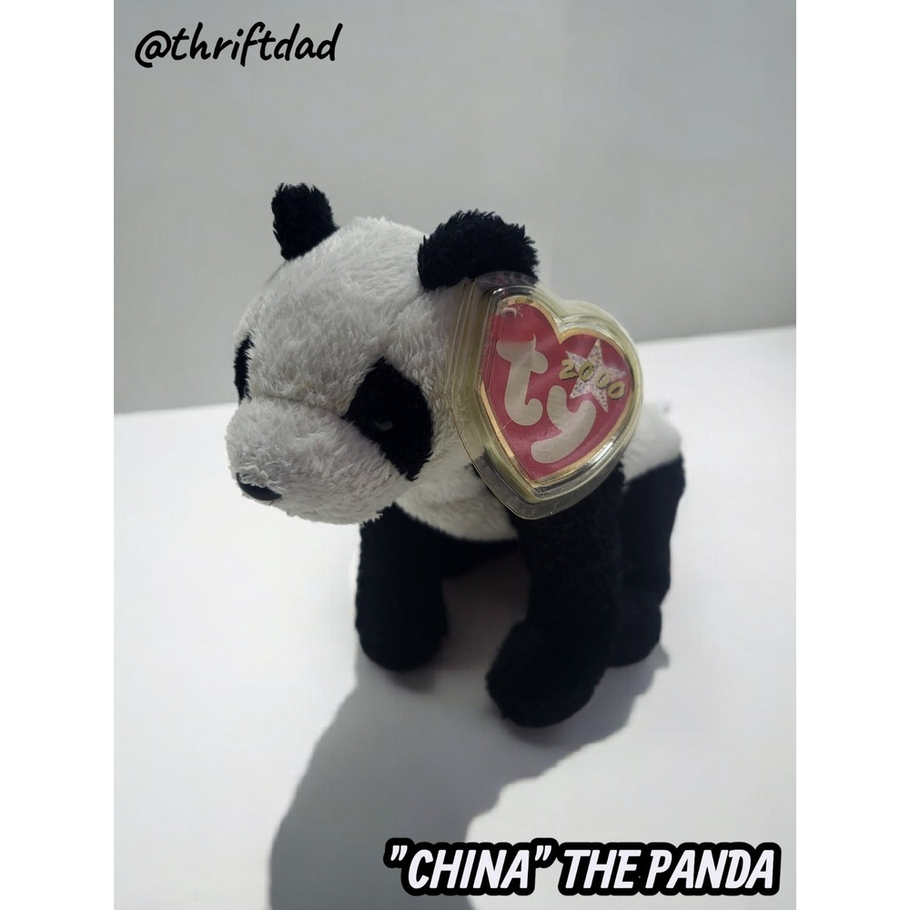 Ty Beanie Babies China The Panda Black White Plush 2000 Style 04315 NWT